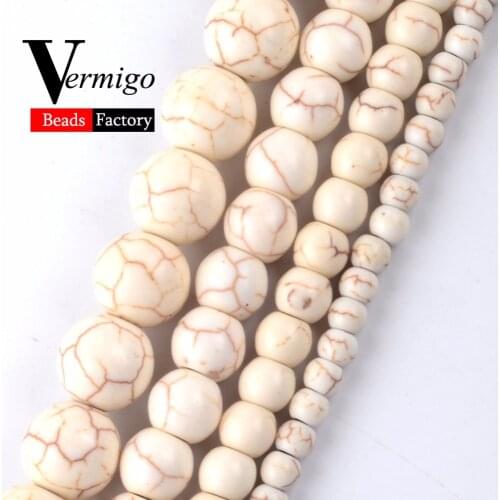 Natural Stone White Turquoises Round Loose Beads For Needlework Jewelry Making 4 6 8 10 12mm Spacer Beads Fit Diy Bracelet 15"