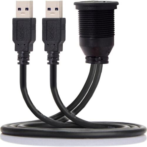 Dual USB 3.0 Extension AUX Flush Mount Car Mount Waterproof Extension Cable 1m for Dashboard Panel