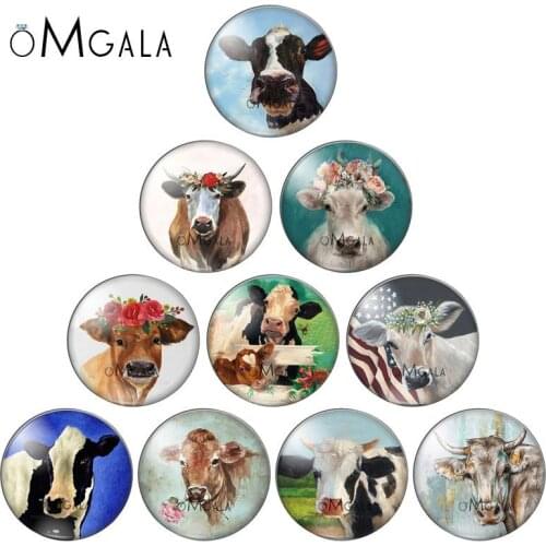 Art Paintings Cow Bull Animals Patterns 8mm/10mm12mm/18mm/20mm/25mm Round photo glass cabochon demo flat back Making findings