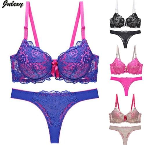 Julexy New 2020 Sexy G string Women bra set Lace thong hollow out Underwear Panty Set intimante Bra brief lingerie set