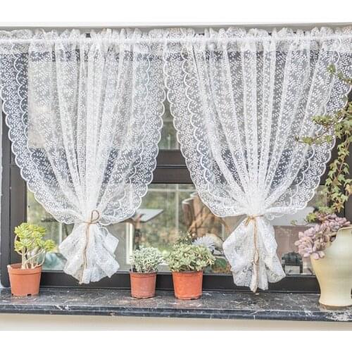 Korean Lace Short Curtains For Living Room White Valance Curtain Kitchen Bathroom Cafe Closet Door Tulle Window Drapes JD1061