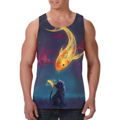 Funny Cat Gym Tank Top Men Fitness Clothing Mens Bodybuilding Tank Tops Summer Gym Clothing for Male Sleeveless Vest Shirts