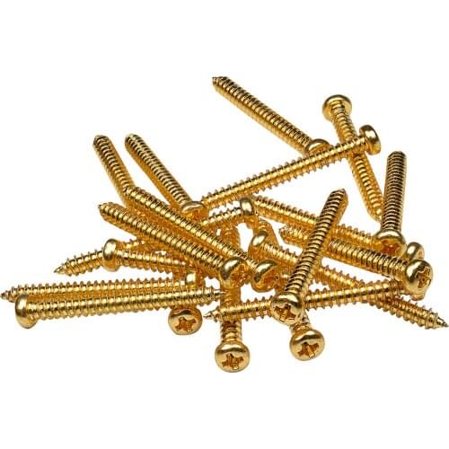 Musiclily Basic 2.6x26mm Metal Metric Thread Guitar Pickup Wood Mounting Screws for Single Coil / Humbucker, Gold (Set of 20)