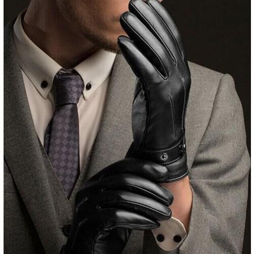 Men Fashion Winter Faux Leather Motorcycle Full Finger Touch Screen Warm Gloves