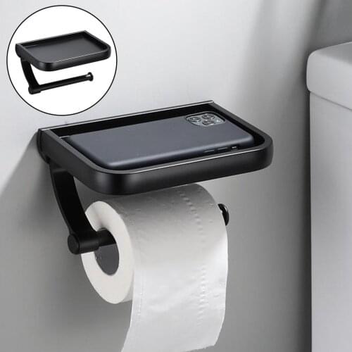 Toilet Roll Paper Holder with Cellphone Shelf WC Wall Mounted Toilet Paper Holder Storage Rack for Bathroom Accessories