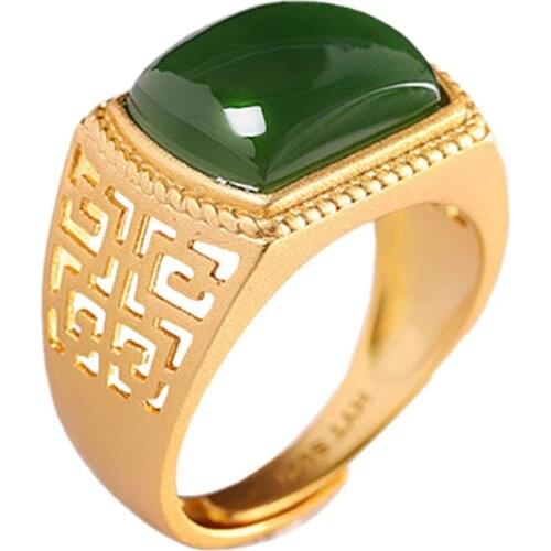 New Fashionable personality silver ring for man 100% s925 pure silver jewelry ancient French silver Hetian jasper mens ring