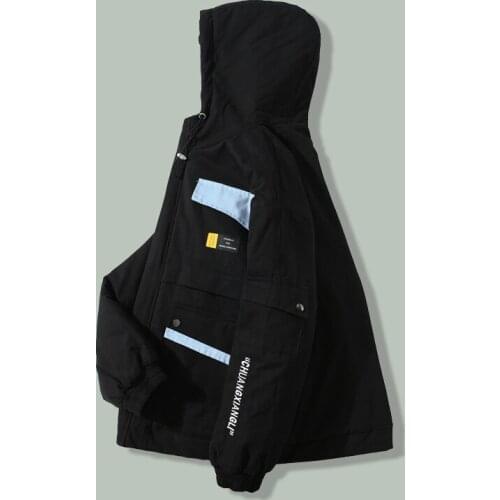 Hip Hop Japan Patchwork Letter Print Hooded Parka Men Harajuku Streetwear Loose Parkas Winter Thicken Couple Unisex Jacket Coats