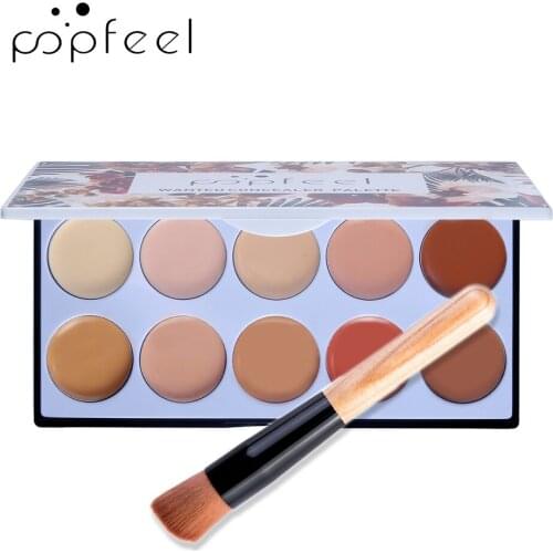 POPFEEL 10 Color Long Lasting Face Concealer palette+ Brush Full Coverage Acne Red Blood Waterproof Stick Base Primer Makeup Set