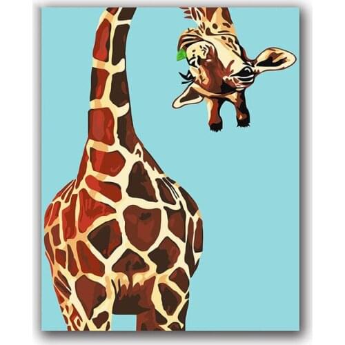 Coloring by numbers Giraffe eating grass animals pictures paintings paints with colors for kids 3 pieces hoom decor