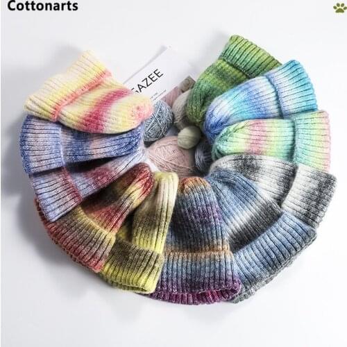 Unisex Gradient Wool Knitted Hat Winter Warmer Skullies Beanies for Women Casual Kpop Style Cuffed Melon Cap Soft Elastic Bonnet