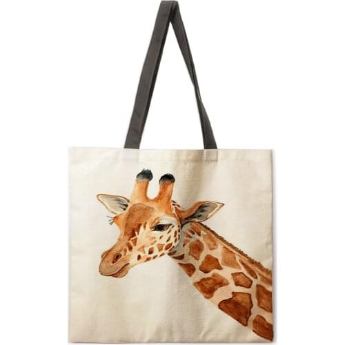 Oil painting giraffe print tote bag tote bag casual tote bag shoulder bag female beach bag foldable shopping bag