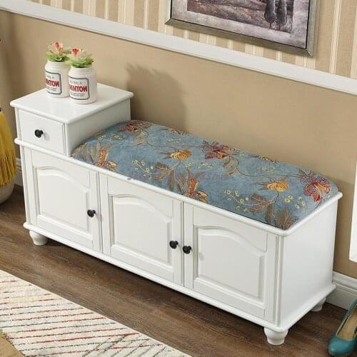European Style Solid Wood Shoe Changing Stool Shoe Cabinet American Style Shoe Wearing Stool White Sitting Storage Stool Storage
