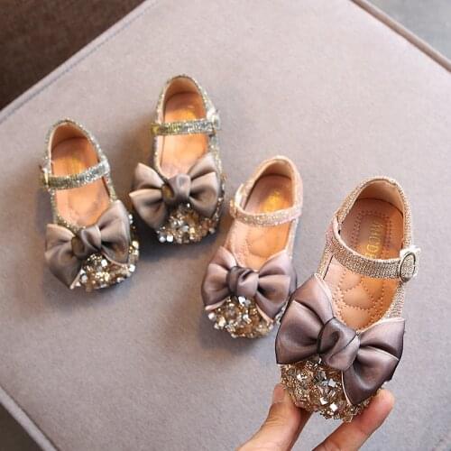 Princess Shoes New Sweet Girls Spring Autumn Fashion Toddler Children Flats Sequin Bow Shoes School Show Sneakers