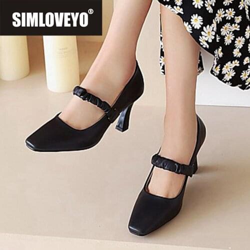 SIMLOVEYO New 2021 Women Pumps Square Toe 7.5cm Block Heels Classic Concise Simple Big Size 48 Casual Office Black Summer A3835