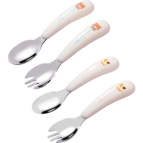 2/3 Set Toddler Fork and Spoon Set Round Corner Design Stainless Steel Self Feeding Baby Utensils Cutlery Gift for Kids DEC889