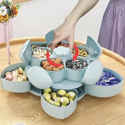 Petal-Shape Rotating Snack Box Candy Tray Food Storage Box Wedding Candy Plates Home Double-deck Dried Fruit Organizer Storage