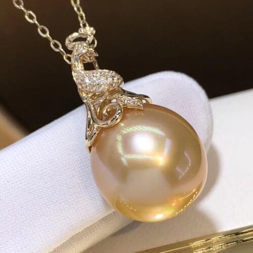 D523 Pearl Pendant Fine Jewelry Solid 18K Gold About 13mm little Water Drop Nature Sea Water Golden Pearls Pendants Necklaces
