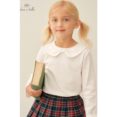 DKH18174-K dave bella autumn 5Y-13Y kids girls clothes children fashion letter solid T-shirt girls high quality fashion tees