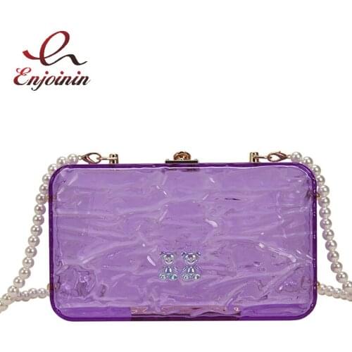 Geometric Pattern Acrylic Box Party Clutch Fashion Women Purses and Handbasg Long Pearl Chain Designer Shoulder Bag Wedding