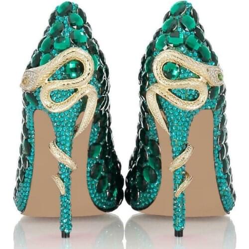Womens Green Rhinestones Crystal Bling Pointed Toe High Fashion Heels Stilettos Party Wedding Pumps Shoes Sexy Luxury New 2021