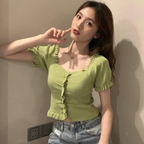 Women Short Sleeved Female Summer Tee Tops V Neck Slim Shirts Knitted Tops