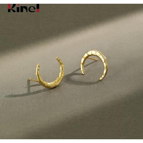 Kinel Earrings Korean 925 Sterling Silver 18K Gold Silver Uneven Moon Earrings Simple Crescent Stud Earrings for Women