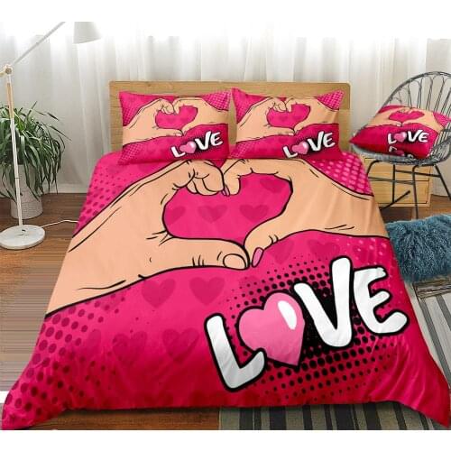 Love Heart Bedding Set Pink Girls Duvet Cover Set Red Love Bed Linen Cartoon Bedding Set Kids Teens Home Textile Red Bedclothes