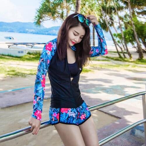 Hisea Women Rash Guards Diving Suit Set of 2 Ladies Long sleeve Jacket Shorts Beach UV protection Swimsuit Surf Yacht Dive Suit