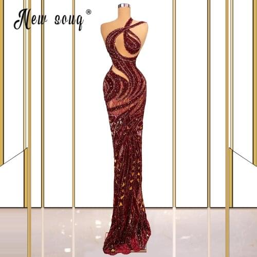 Burgundy Mermaid Long Evening Dress Elegant Beading Diamond Celebrity Dresses See Through Rhinestones Party Gowns De Soiree