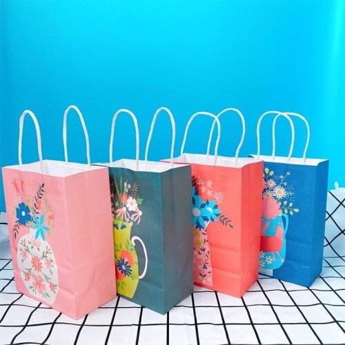 10pcs Paper Bag With Handles wedding color gift packaging food bag baking high environmental protection tote bag DIY21*15*8cm