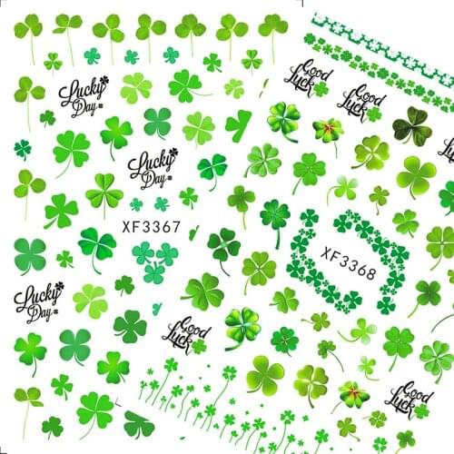 12pc/set Green-Leaf Nail Sticker 3D Yotsunoha Decal Manicure Decorations Nail Art Lucky clover Sticker