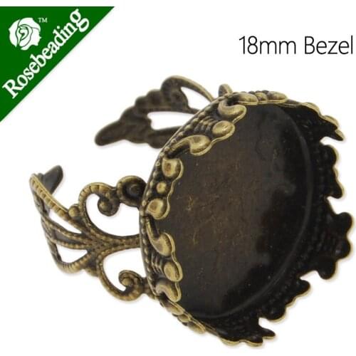 18mm round adjustable antique bronze plated Faceplate Ring Setting With 18mm round bezel,ring blanks,Sold 20pcs/lot-4650