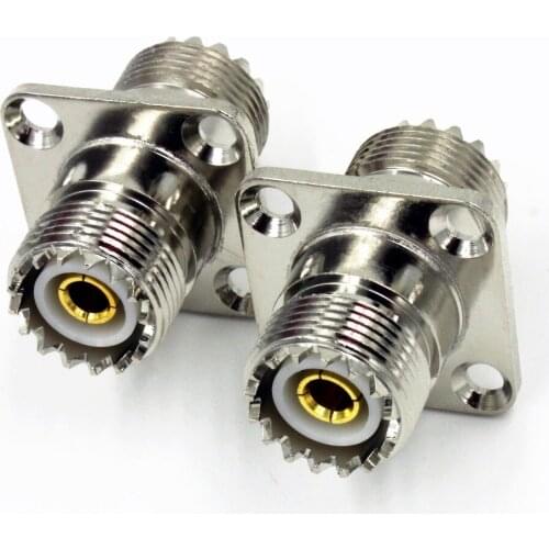 2PCS UHF Female to UHF SO239 Jack In Series 4 Hold Flange Mount RF Adapter Connector
