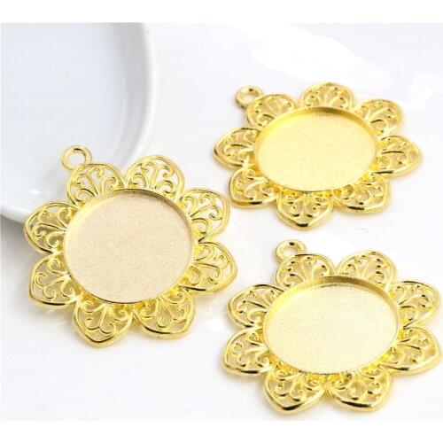 5pcs 25mm Inner Size Gold Colors Flowers Style Cabochon Base Setting Charms Pendant (A4-37)