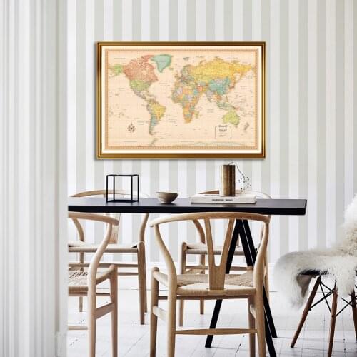 84*59cm Vintage Map Of the World Canvas Painting Retro Wall Art Poster Living Room Home Decoration Children School Supplies