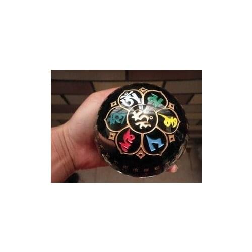 88mm Black Obsidian Crystal Heart Sutra of the Perfection of Wisdom Sphere Ball