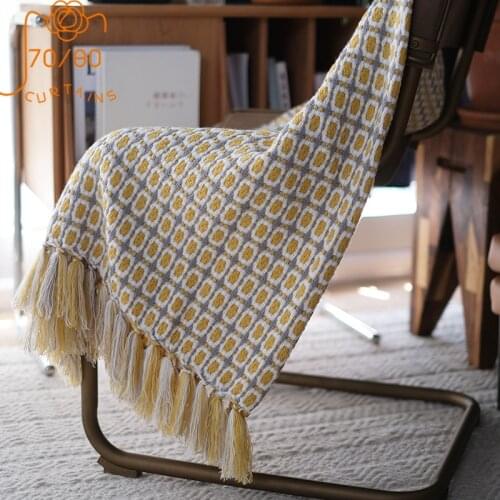 American Crochet Knitted Sofa Blanket Thick Geometric Figure Bedding Line Blanket Finished Product