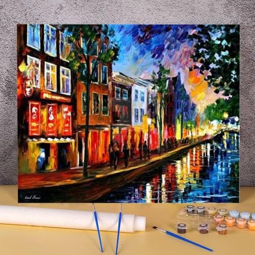 Amsterdam Red Lights DIY Paint By Numbers Set Acrylic Paints 40*50 Oil Painting Home Decor For Adults Wholesale For Handiwork