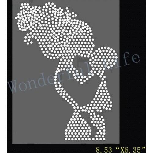 Free Shipping Mom and Baby with Heart hotfix rhinestones transfer design iron on motifs DIY motif dots and dots