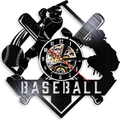 Baseball Profession Player Hitter And Catcher Wall Watch Art Decor Silhouette Wall Clock Softball Game Vinyl Record Clock