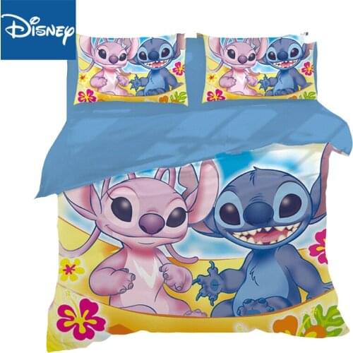 Cartoo lilo and stitch bedding set 3 pcs single full size cartoon girls bed queen size cover pillow cases room decor hot