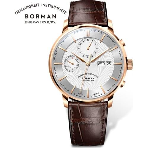 BORMAN New Top Brand Luxury Automatic Mechanical Watch Men Genuine Leather Strap Waterproof Multi Function Male Wristwatches