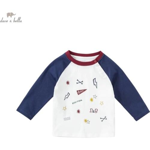 DBS15502 dave bella autumn baby boys casual cartoon print patchwork T-shirt children tops kids boy fashion tees