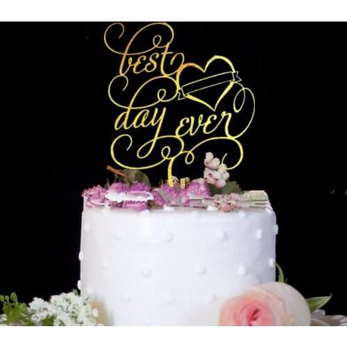 Wedding Cake Topper "Best Day Ever" Gold Calligraphy Script Cake Decoration