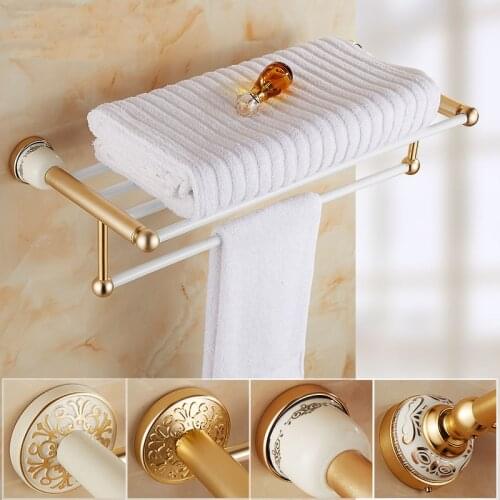 60cm hotel bath towel holder aluminum vintage, Gold antique towel rack bathroom shelf, Retro double storage towel holder bars