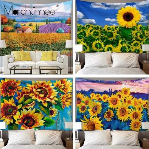 Blue Sky Sunflower Tapestry Wall Hanging Sunshine Smile Floral Print Tapestries Blanket Fabric Country Style Bedroom Decor Cloth