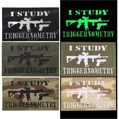 Hot 3D Embroidered Reflective Badge I STUDY TRIGGERNOMETRY IR Armband Denim Jacket Backpack Patch Accessories Icon 8*5cm