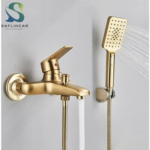 Classic Antique Bathtub Faucet Dual Handle Bath Shower Tap with Hand Shower Wall Mount Hot Cold Water Mixer Tap Swivel Spout