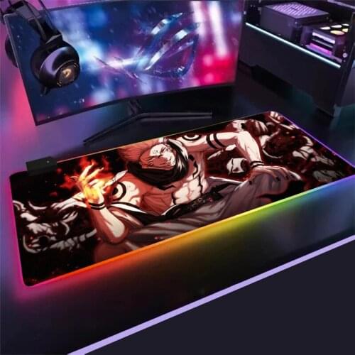 Esports games Jujutsu Kaisen Mouse pad Anime Girl RGB Large Led Computer Mousepad with Backlight for mini pc Keyboard Desk Mat
