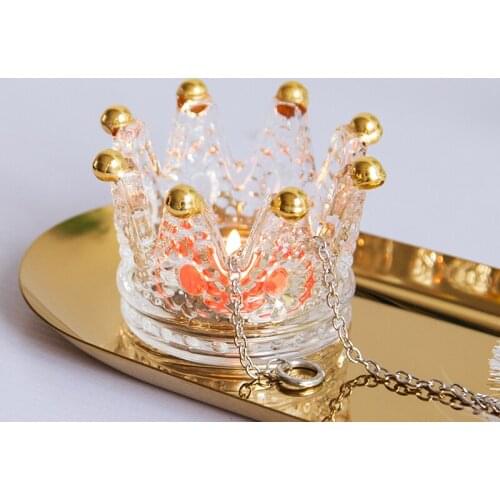 Ins crown candle holder necklace ring storage tray glass embossed candle holder home decoration ornaments